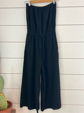 aerie Black Strapless Wide-Leg Jumpsuit cottagecore/boho/coastal‎ cowgirl